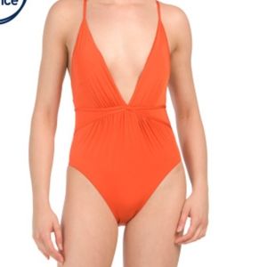 BCBGMAXAZRIA Orange Plunging One Piece